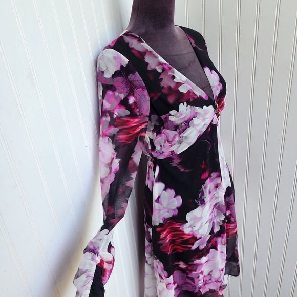 Guess by Marciano Womens Purple Black Hi Low Multi Fushion Sheer Long Sl Dress 4 - Picture 8 of 16